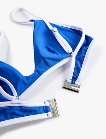 Koton X Sibil Çetinkaya - Kontrast Detaylı Dokulu Kobalt Mavi Bralet Bikini Üstü