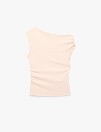 Slim Fit Asimetrik Yaka Kolsuz Drapeli Bluz