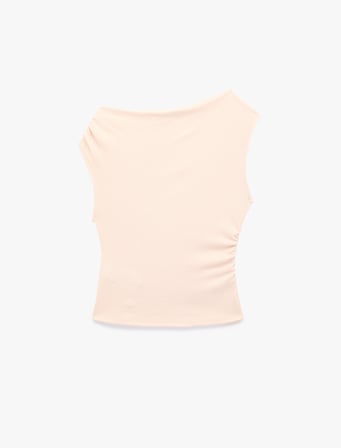 Slim Fit Asimetrik Yaka Kolsuz Drapeli Bluz