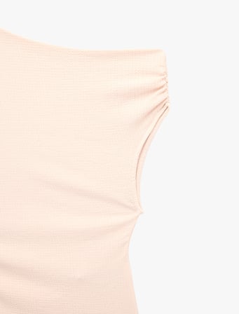 Slim Fit Asimetrik Yaka Kolsuz Drapeli Bluz