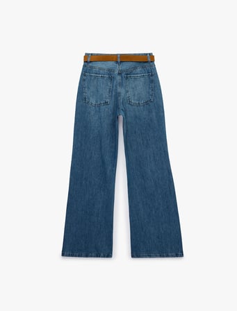 Normal Bel Pamuklu Cepli Kemerli İspanyol Paça Jean Pantolon - Flare Jeans