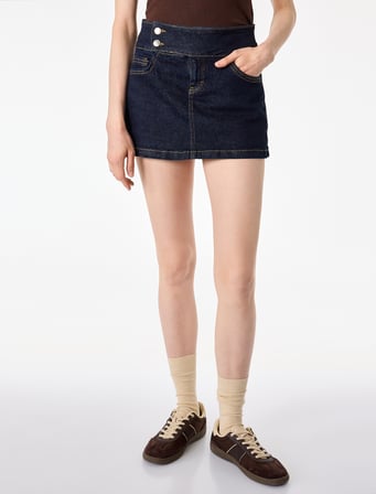 Cep Detaylı Rahat Kalıp Denim Mini Etek