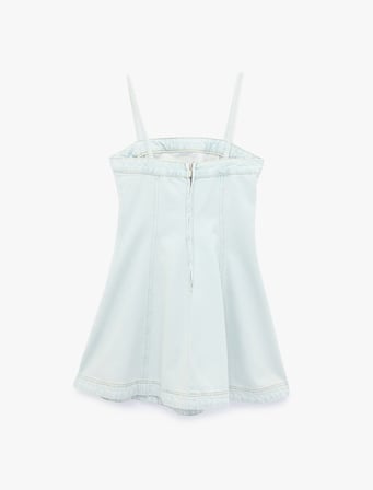 İp Askılı A Kesim Kare Yaka Kolsuz Mini Denim Elbise