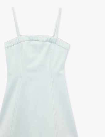 İp Askılı A Kesim Kare Yaka Kolsuz Mini Denim Elbise