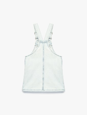 Çiçek Nakış Detaylı Cepli Askılı Denim Jile Elbise
