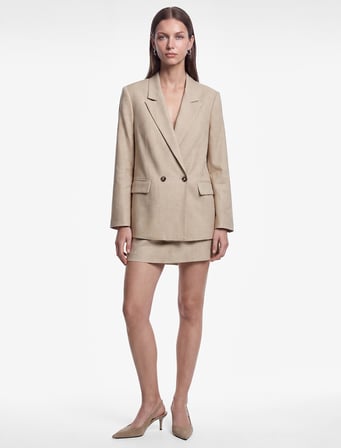 Regular Fit Düğmeli Cep Detaylı Kruvaze Yaka Blazer Ceket