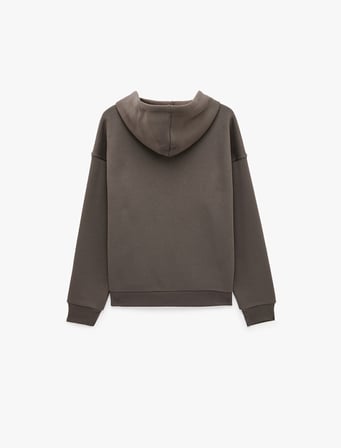 Uzun Kollu Şardonlu Cepli Rahat Kalıp Fermuarlı Kapüşonlu Sweatshirt