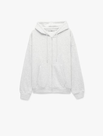 Uzun Kollu Şardonlu Cepli Rahat Kalıp Fermuarlı Kapüşonlu Sweatshirt