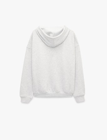 Uzun Kollu Şardonlu Cepli Rahat Kalıp Fermuarlı Kapüşonlu Sweatshirt