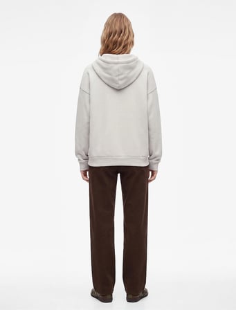 Üç İplik Şardonlu Yıldız İşlemeli Kanguru Cepli Kapüşonlu Fermuarlı Oversize Sweatshirt