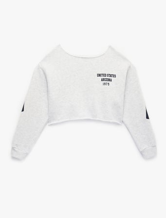 Şardonlu Rahat Kalıp Kayık Yaka Uzun Kollu Crop Sweatshirt