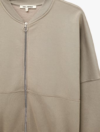 Rahat Kalıp Şardonlu Bomber Yaka Nervürlü Uzun Kollu Fermuarlı Sweatshirt