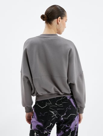Rahat Kalıp Şardonlu Bomber Yaka Nervürlü Uzun Kollu Fermuarlı Sweatshirt