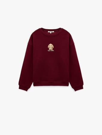 Şardonlu Tavşan Nakışlı Bisiklet Yaka Uzun Kollu Oversize Sweatshirt