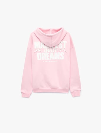 Rahat Kalıp Şardonlu Arkası Fiyonk Baskılı Cepli Fermuarlı Kapüşonlu Sweatshirt