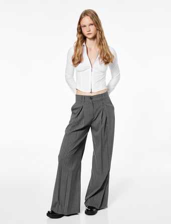 Slim Fit Uzun Kollu Korse Görünümlü Fermuarlı Crop Gömlek