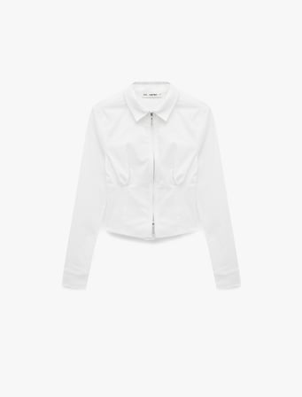 Slim Fit Uzun Kollu Korse Görünümlü Fermuarlı Crop Gömlek
