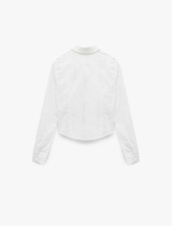 Slim Fit Uzun Kollu Korse Görünümlü Fermuarlı Crop Gömlek