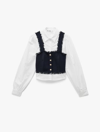 Pamuklu Uzun Kollu Klasik Yaka Katmanlı Düğme Detaylı Slim Fit Crop Bluz