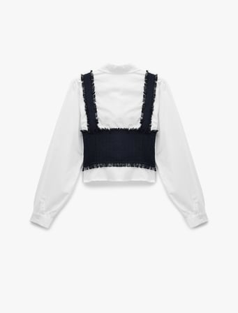 Pamuklu Uzun Kollu Klasik Yaka Katmanlı Düğme Detaylı Slim Fit Crop Bluz