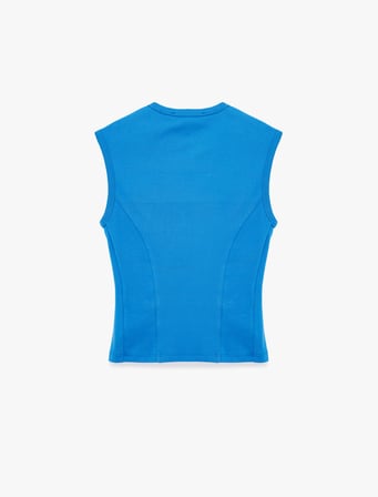 Pamuklu Bisiklet Yaka Slim Fit Kolsuz Bel Vurgulu Kobalt Mavi Tişört