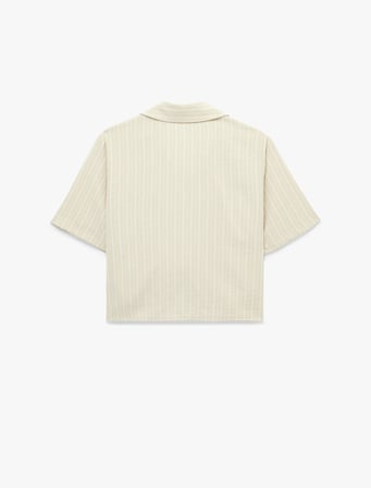 Regular Fit Kaçık Yaka Kısa Kollu Crop Gömlek