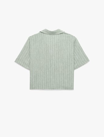 Regular Fit Kaçık Yaka Kısa Kollu Crop Gömlek