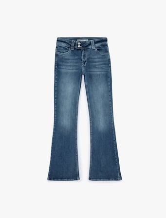 Pamuklu Düşük Bel İspanyol Paça Kelebek Nakışlı Denim Pantolon - Flare Jeans