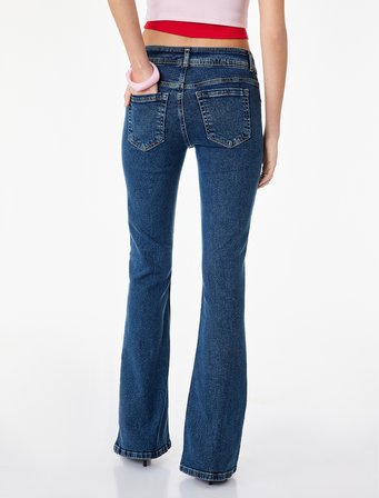 Düğme Detaylı Düşük Bel Pamuklu İspanyol Paça Denim Pantolon - Flare Jeans