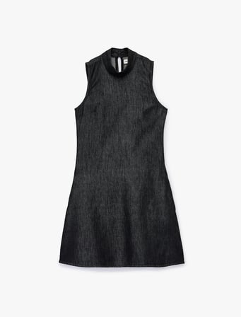 Dik Yaka Kolsuz Mini Denim Elbise