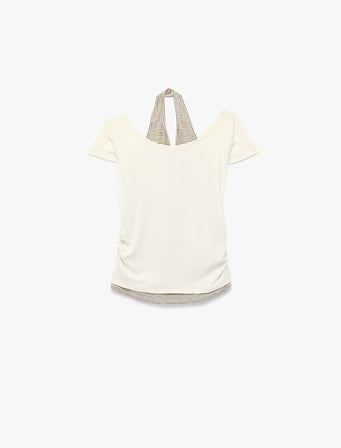 Viskon Karışımlı Kayık Yaka Kısa Kollu Slim Fit Crop Tişört