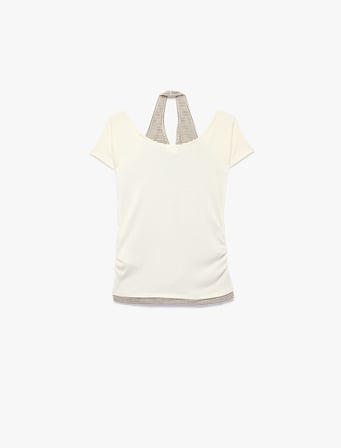 Viskon Karışımlı Kayık Yaka Kısa Kollu Slim Fit Crop Tişört