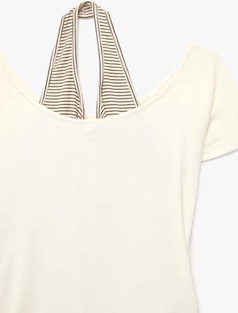Viskon Karışımlı Kayık Yaka Kısa Kollu Slim Fit Crop Tişört