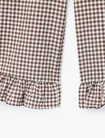 Fırfır Detaylı Pötikareli Geniş Paça Pantolon