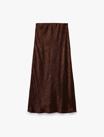 Balık Form Slim Fit Dokulu Saten Midi Etek