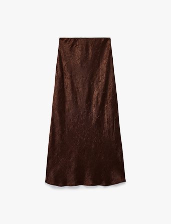 Balık Form Slim Fit Dokulu Saten Midi Etek