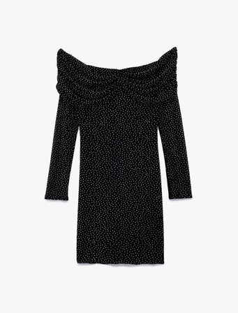 Koton X Sibil Çetinkaya - Kayık Yaka Uzun Kollu Taşlı Bodycon Mini Abiye Elbise