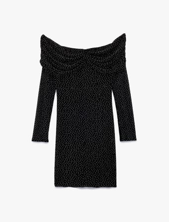 Koton X Sibil Çetinkaya - Kayık Yaka Uzun Kollu Taşlı Bodycon Mini Abiye Elbise