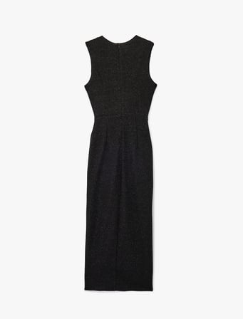 Metal Aksesuarlı Slim Fit Kolsuz Bisiklet Yaka Uzun Elbise