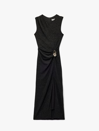 Metal Aksesuarlı Slim Fit Kolsuz Bisiklet Yaka Uzun Elbise