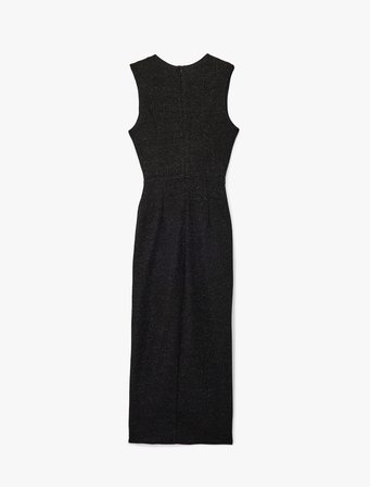 Metal Aksesuarlı Slim Fit Kolsuz Bisiklet Yaka Uzun Elbise