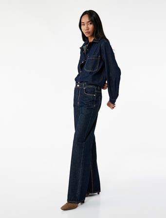 Normal Bel Cepli Düğmeli Düz Paça Pamuklu Denim Pantolon - Straight Fit Jean