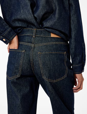 Normal Bel Cepli Düğmeli Düz Paça Pamuklu Denim Pantolon - Straight Fit Jean