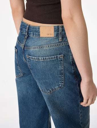 Normal Bel Cepli Düğmeli Düz Paça Pamuklu Denim Pantolon - Straight Fit Jean