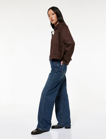 Normal Bel Cepli Düğmeli Düz Paça Pamuklu Denim Pantolon - Straight Fit Jean