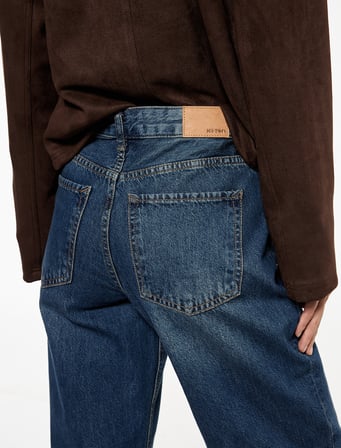 Normal Bel Cepli Düğmeli Düz Paça Pamuklu Denim Pantolon - Straight Fit Jean