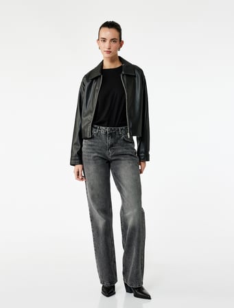 Pamuklu Normal Kesim Düğmeli Düz Paça Yıkamalı Denim Pantolon - Straight Fit Jean