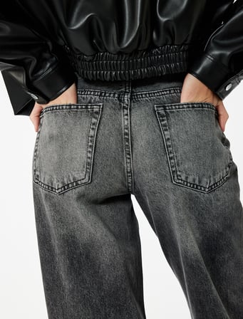 Pamuklu Normal Kesim Düğmeli Düz Paça Yıkamalı Denim Pantolon - Straight Fit Jean