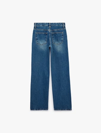 Pamuklu Normal Kesim Düğmeli Düz Paça Yıkamalı Denim Pantolon - Straight Fit Jean