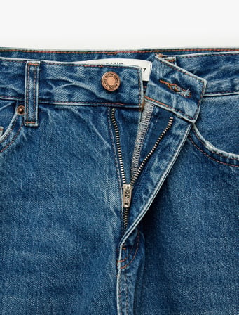 Pamuklu Normal Kesim Düğmeli Düz Paça Yıkamalı Denim Pantolon - Straight Fit Jean